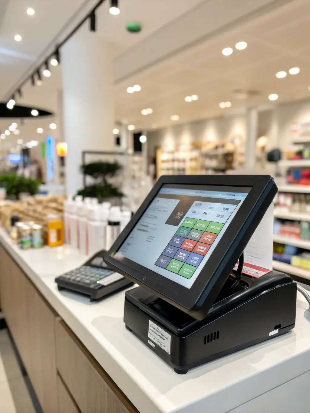 A modern card terminal being used in a busy retail environment, showcasing seamless payment processing.