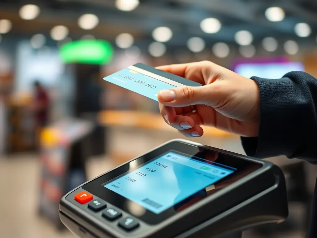 A modern card terminal is displayed on a shop counter, highlighting the ease of use and efficiency of card payment solutions for businesses.