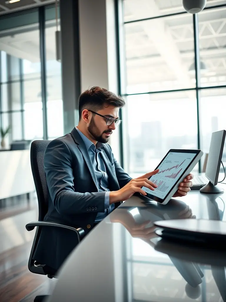 A professional businessman confidently managing international transactions on a digital platform, showcasing Nimure's expertise in optimizing financial operations.