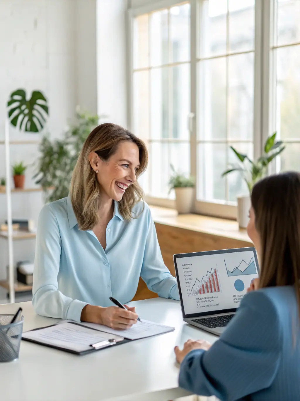 A professional consultant advising a business owner on banking solutions, emphasizing trust and expertise.